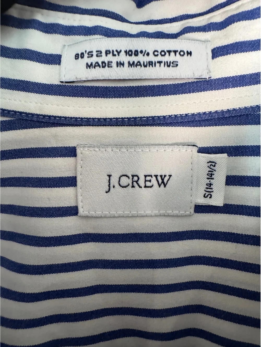 J.Crew 80’s 2-Ply 100% Cotton Blue White Stripe Button Down Shirt Made Mauritius